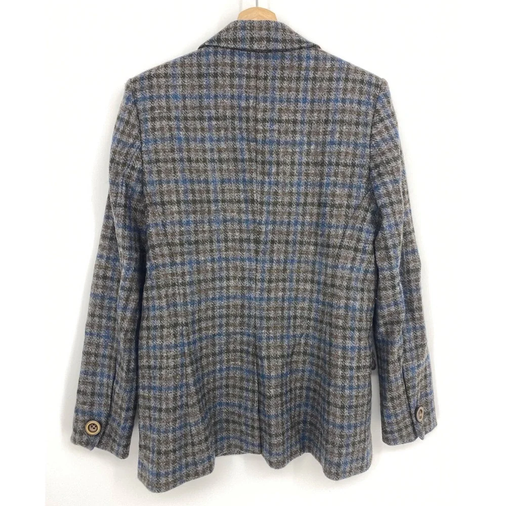 Franco Mirabelli Gray Blue 100% Wool Plaid Collar Blazer Size 10 - Picture 2 of 7